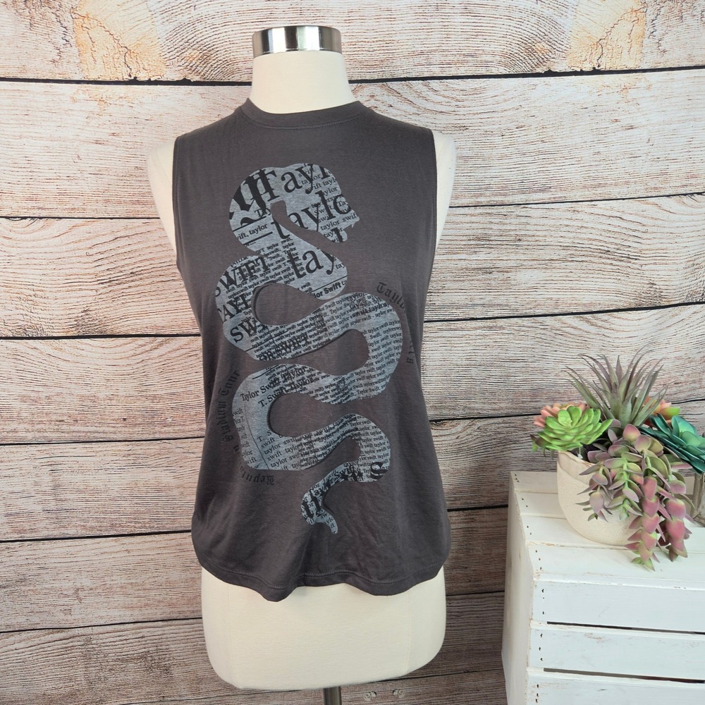 Taylor Swift Reputation Stadium Tour Snake Graphic Muscle Tank Top Grey Small